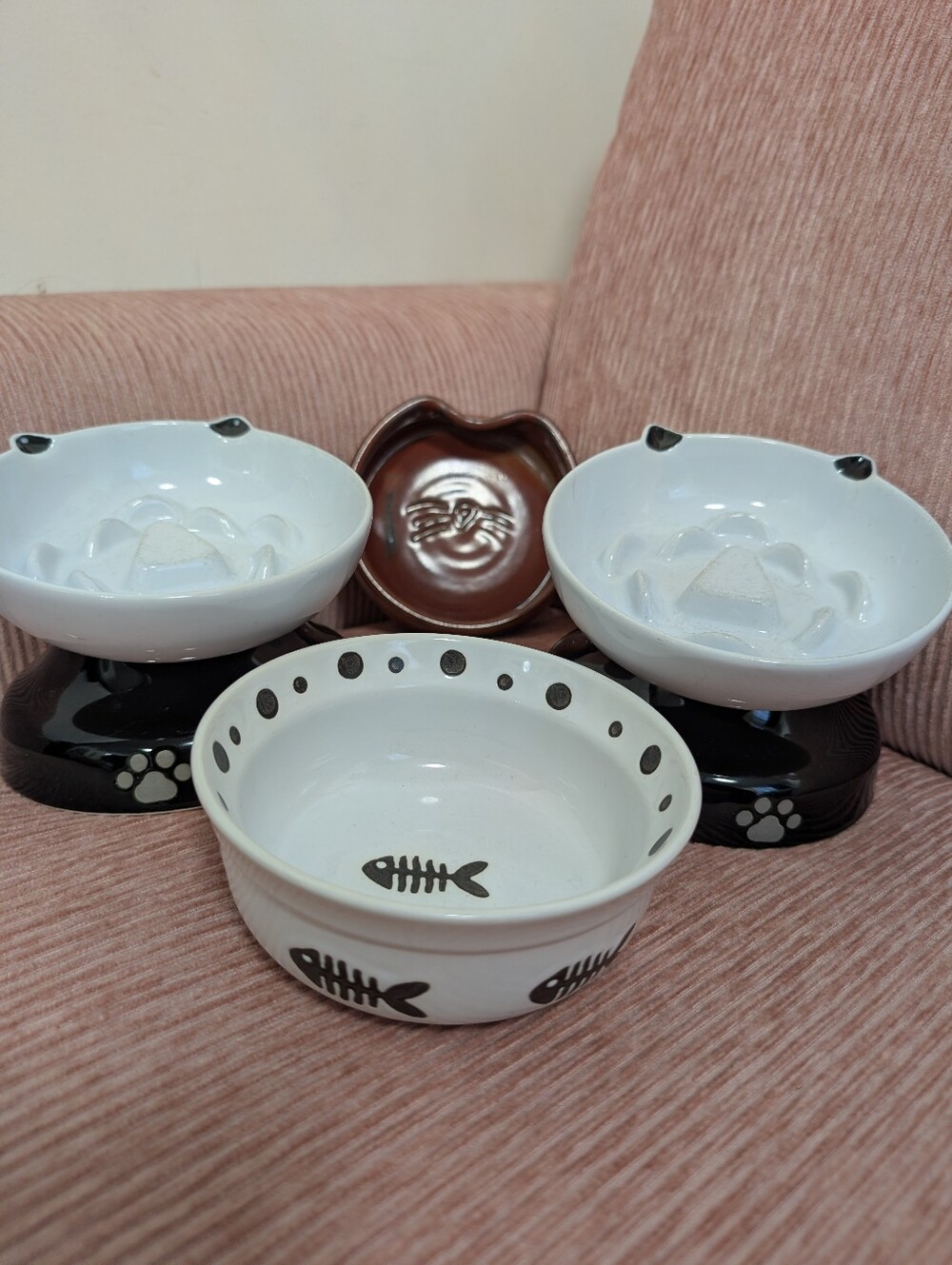 Cat Ceramic Slow Feeders And Water Bowls Set